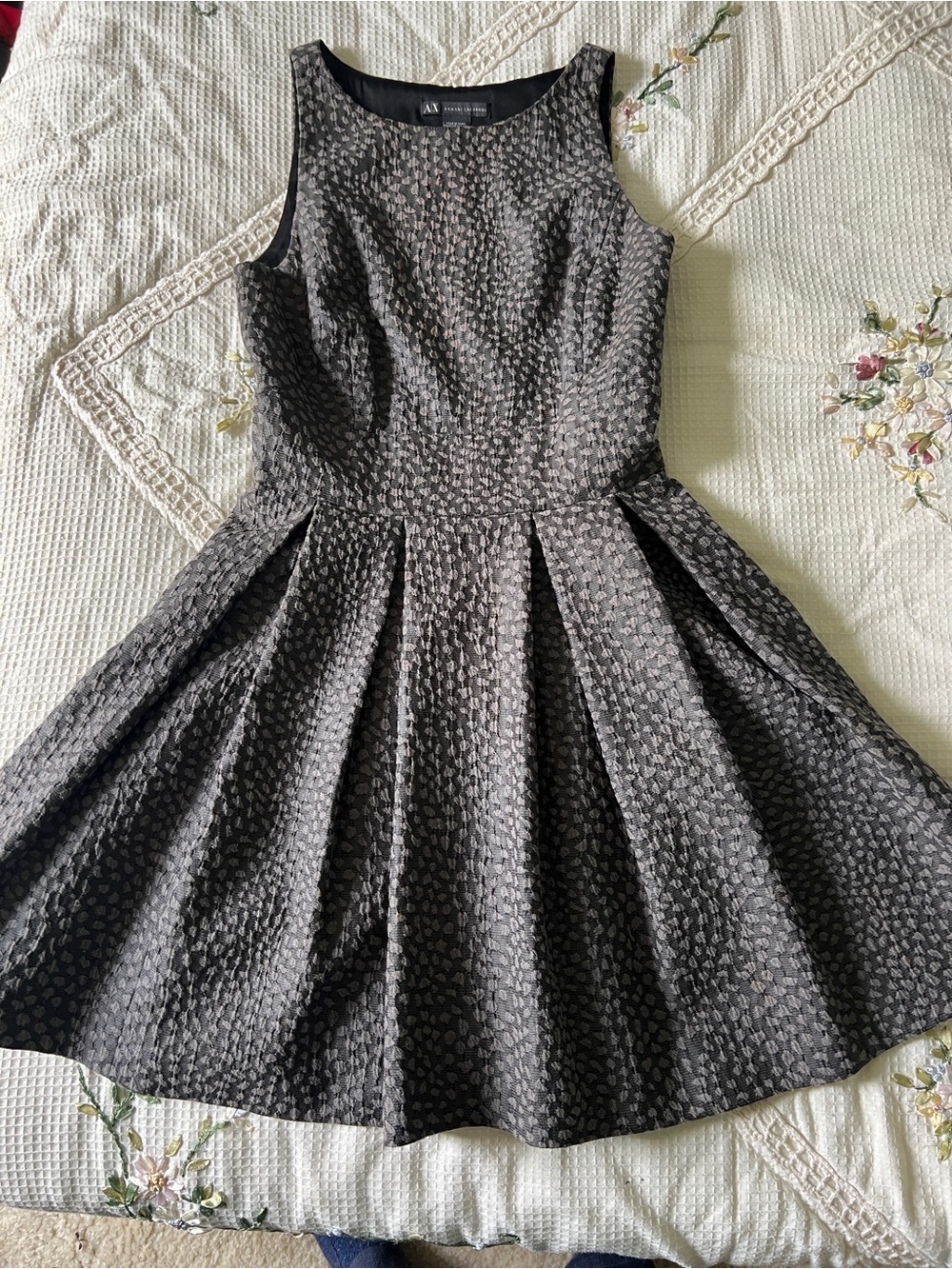 Armani Exchange Gray Textured Dress with Pleated Skirt - size 0